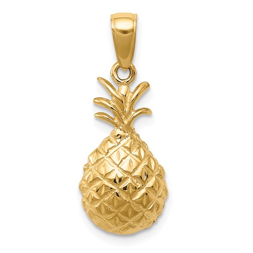 14k Yellow Gold Pineapple Pendant with Open Back 3/4in