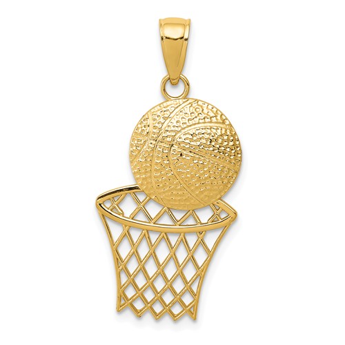 14k Yellow Gold Basketball And Net Pendant 1in