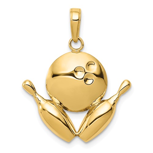 14k Yellow Gold Bowling Ball and Pins Pendant 5/8in