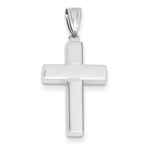 14kt White Gold 1in Hollow Strong Cross Pendant