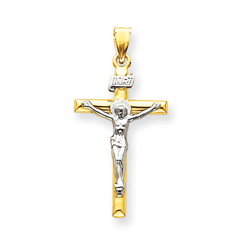 14kt Two-tone Gold 1 1/4in INRI Hollow Crucifix Pendant