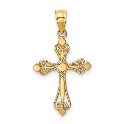 14k Yellow Gold Small Budded Cross Pendant 5/8in