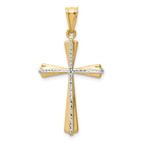 14k Two-tone Gold Diamond-cut Tapered Cross Pendant 1in