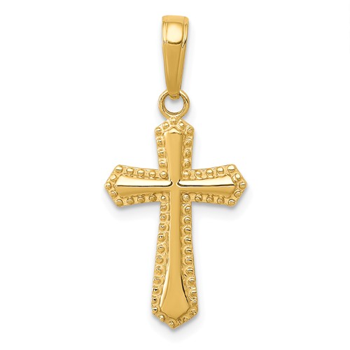 14k Yellow Gold Small Passion Cross Pendant with Beaded Accents