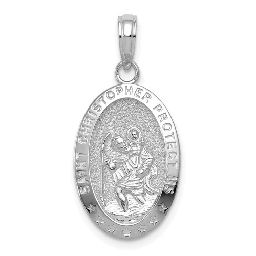 14k White Gold Classic Oval Saint Christopher Medal 3/4in