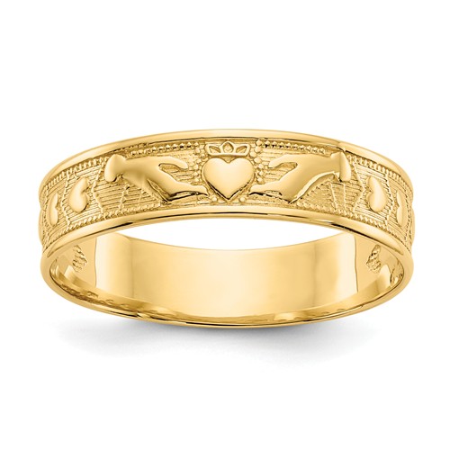 14k Yellow Gold Polished Claddagh Wedding Band 5mm