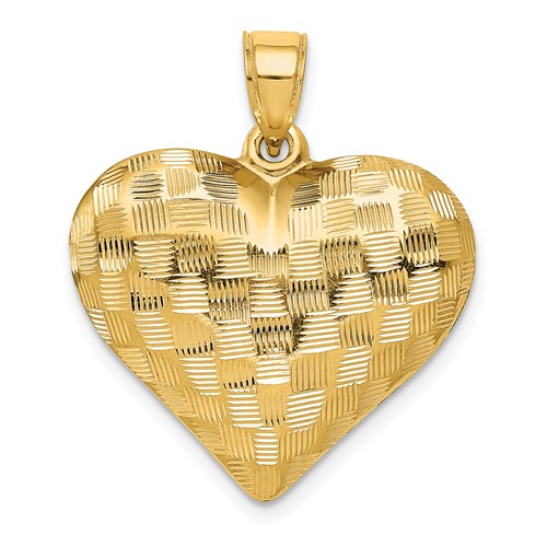 14k Yellow Gold Textured Puff Heart Pendant 3/4in