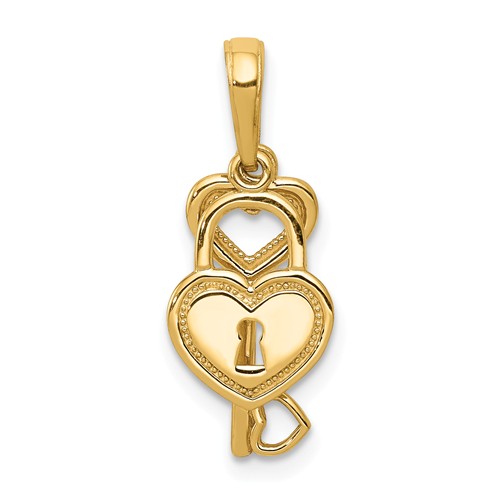14k Yellow Gold Heart Lock and Key Pendant 1/2in