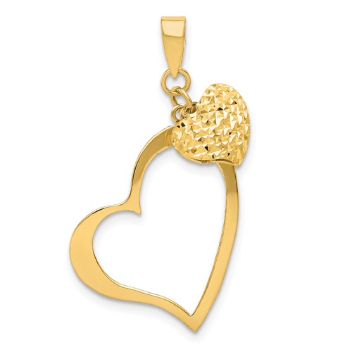 14k Yellow Gold Open Heart Pendant with Small Puffed Heart Accent