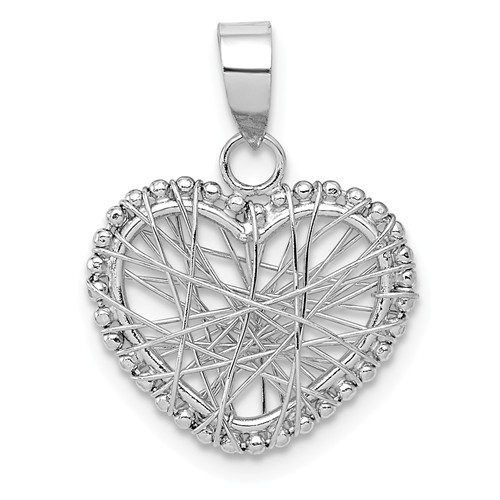 14k White Gold Wire Heart Pendant 1/2in