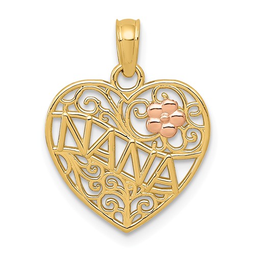 14k Two-Tone Gold Nana Heart Pendant with Flower 1/2in