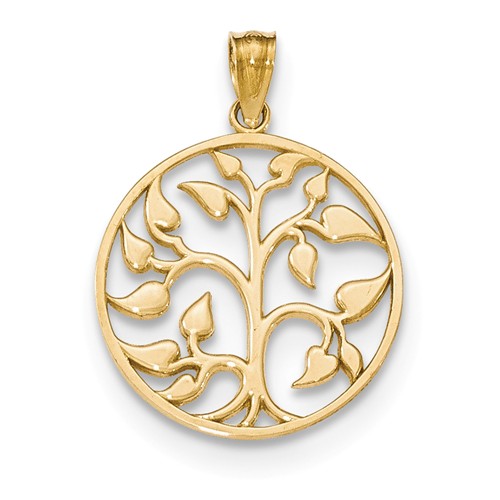 14k Yellow Gold Round Tree of Life Pendant 3/4in