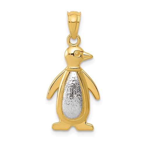 14k Two-tone Gold Penguin Pendant 3/4in