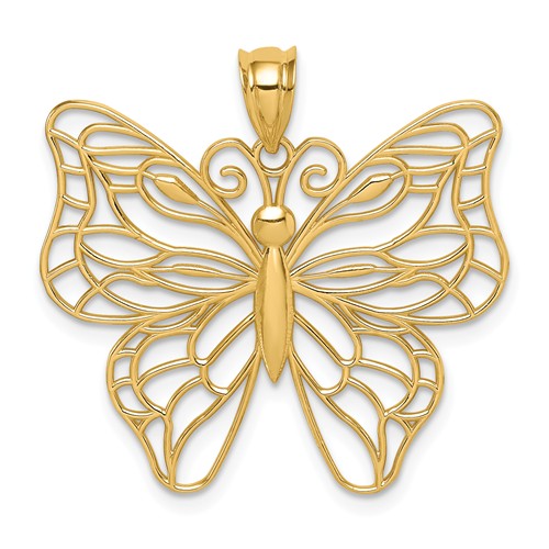 14k Yellow Gold Polished Large Butterfly Pendant