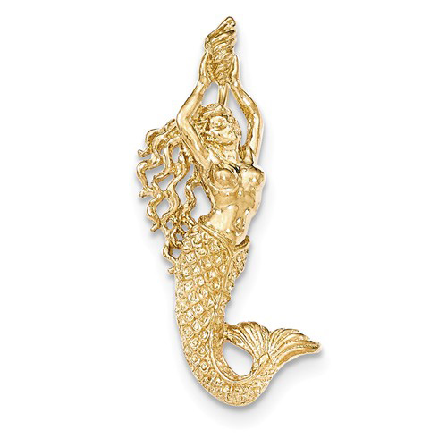 14kt Yellow Gold 1 1/2in Mermaid and Shell Pendant