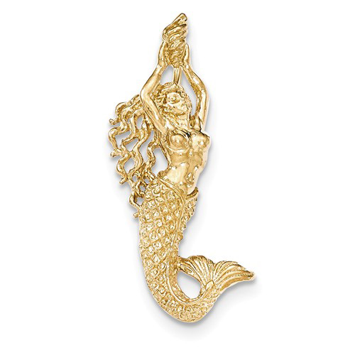 14kt Yellow Gold 1 1/2in Mermaid and Shell Pendant