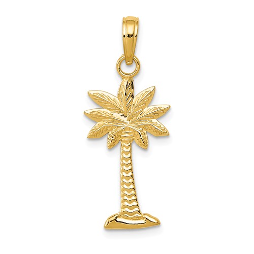 14k Yellow Gold Textured Palmetto Palm Tree Pendant