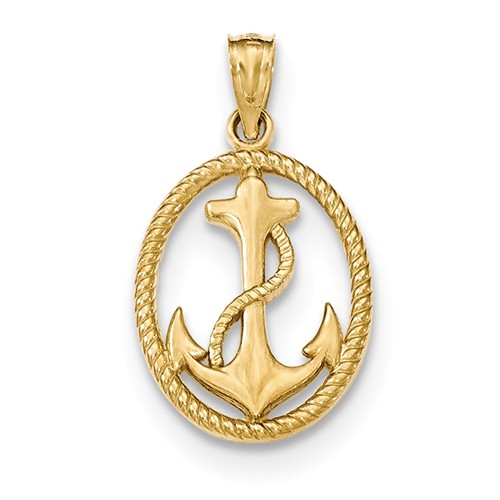 14k Yellow Gold 3/4in Oval Anchor Pendant
