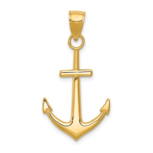 14K Yellow Gold Polished Anchor Pendant 7/8in