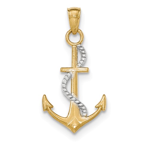 14kt Two-tone Gold 1in Anchor Pendant with Rope