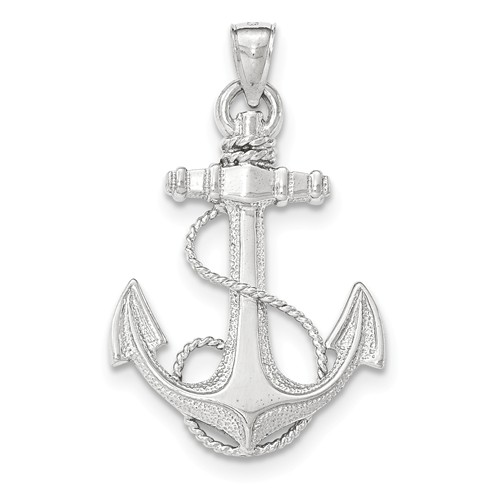 14kt White Gold 1 1/4in Anchor Pendant with Rope