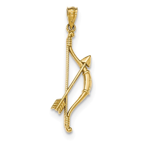14k Yellow Gold 1in Bow and Arrow Pendant