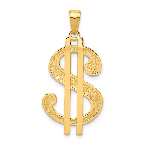 14k Yellow Gold Polished And Textured Dollar Sign Pendant 1in