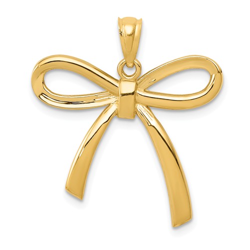 14k Yellow Gold Ribbon Bow Pendant 7/8in