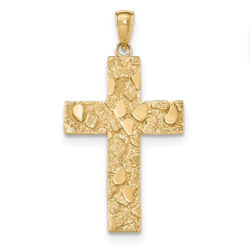 14k Yellow Gold Nugget Latin Cross Pendant 1 1/4in