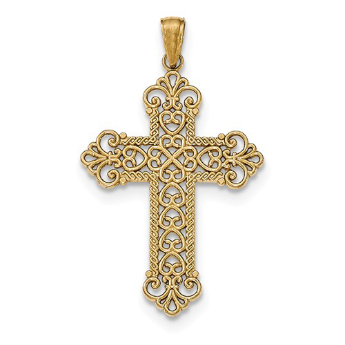 14kt Yellow Gold 1 1/4in Rope Frame Filigree Cross Pendant