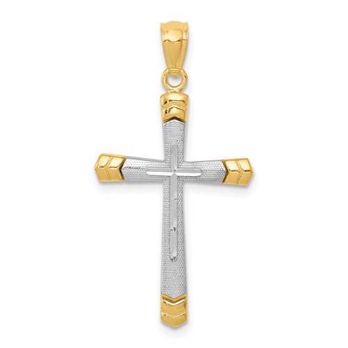 14k Two-tone Gold Tapered Diamond-cut Cross Pendant 1in