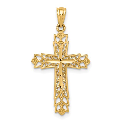 14k Yellow Gold Filigree Budded Cross Pendant 7/8in