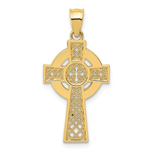 14k Yellow Gold Celtic Cross Pendant 3/4in