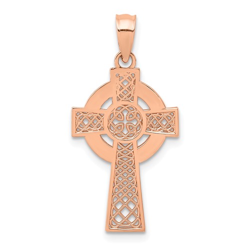 14k Rose Gold Celtic Cross Pendant 3/4in