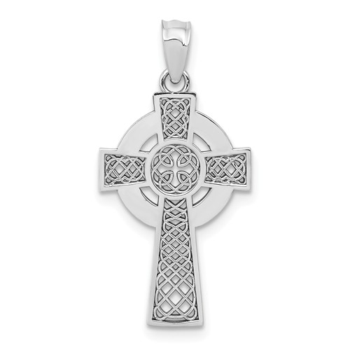 14k White Gold Celtic Cross Pendant 3/4in