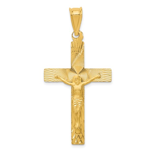 14k Yellow Gold Diamond-cut Crucifix Pendant 1.5in