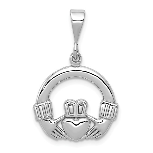 14k White Gold Claddagh Charm 1/2in