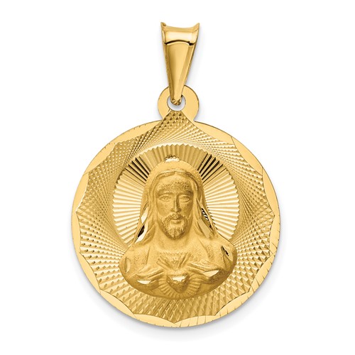 14k Yellow Gold Sacred Heart of Jesus Pendant With Radiant Design