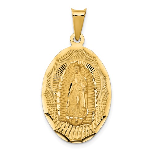 14k Yellow Gold Diamond-cut Oval Lady Of Guadalupe Pendant 1in