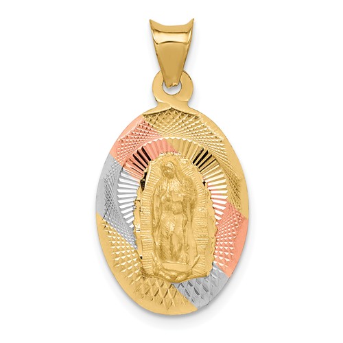 14k Tri-color Gold Lady Of Guadalupe Oval Pendant 3/4in