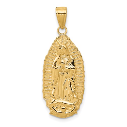 14k Yellow Gold Our Lady of Guadalupe Pendant With Aureole Border 1in