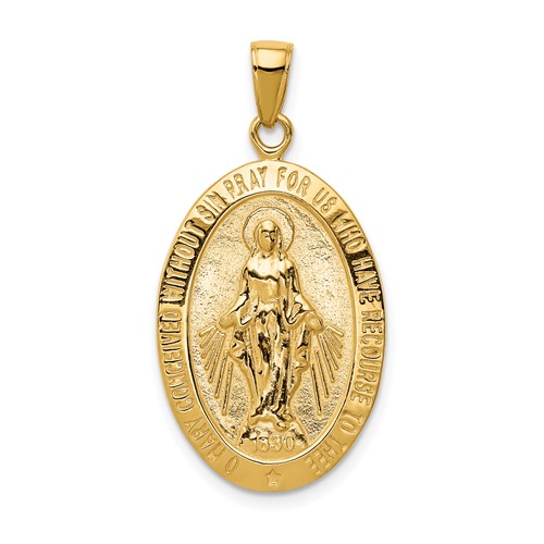 14k Yellow Gold Miraculous Medal with Satin and Polished Finish 1in