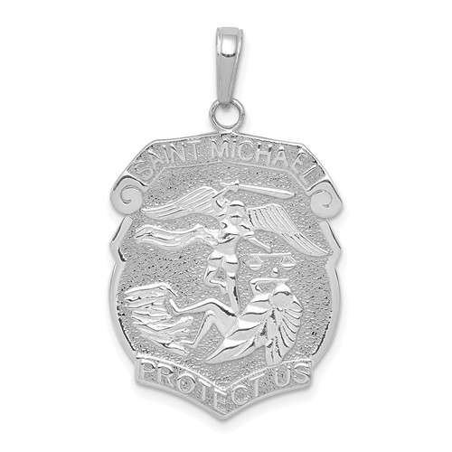 14k White Gold St Michael Protect Us Shield Pendant 1in