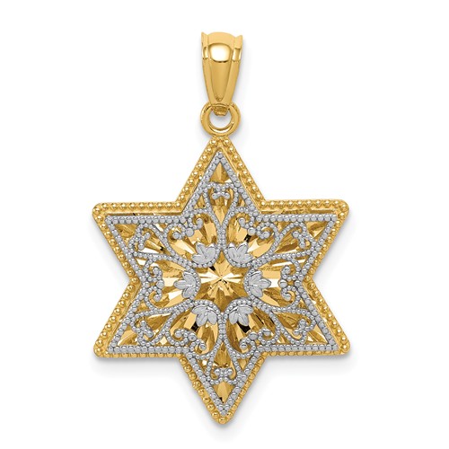 14k Two-tone Gold Polished Reversible Filigree Star Of David Pendant