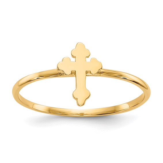 14k Yellow Gold Polished Budded Cross Ring