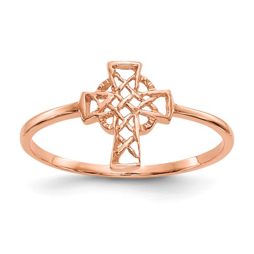 14k Rose Gold Celtic Cross Ring