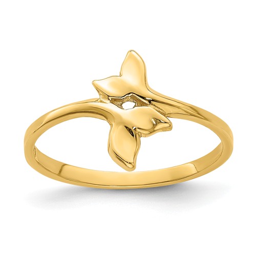 14k Yellow Gold Crossed Whale Tails Ring