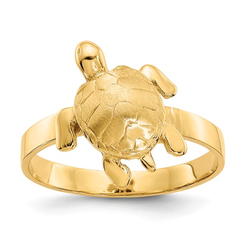 14k Yellow Gold Textured Sea Turtle Ring