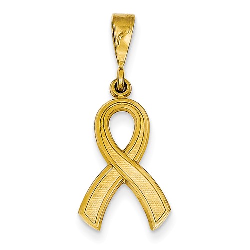 14k Yellow Gold Textured Breast Cancer Awareness Ribbon Pendant 3/4in