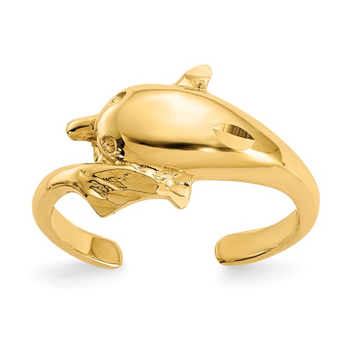 14k Yellow Gold Diamond-cut Dolphin Toe Ring